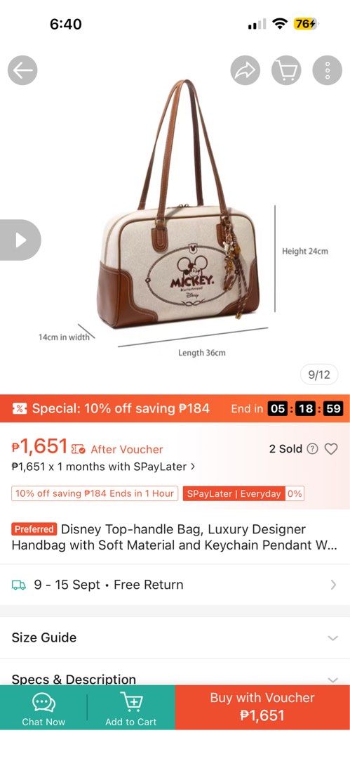 Disney Mickey Mouse Top-Handle Bag with Keychain Pendant (Category: Shoulder Bags) located in Manila. Submitted by shysilver (Listing ID 1457616905, Image 2). Description: - Adorable Disney top-handle bag - Features a cute Mickey Mouse graphic - "#currentmood" text detail - Comes with a stylish braided keychain pendant - Chic brown trim and handles - Ideal for everyday use or as a fun fashion accessory Other details: Only used twice No box includ