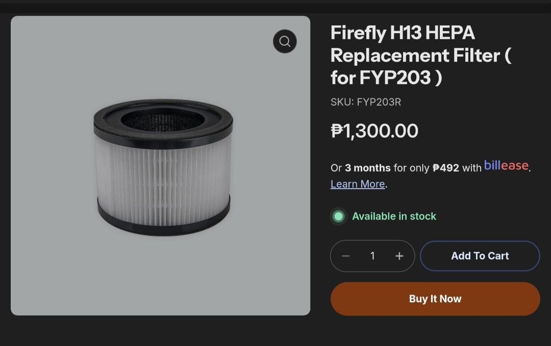 Firefly Air Purifier filter (Category: Air Purifiers & Dehumidifiers) located in Paranaque City. Submitted by lisaaa24 (Listing ID 1457548520, Image 2). Description: FYP203 Never used RFS: Bought wrong model.