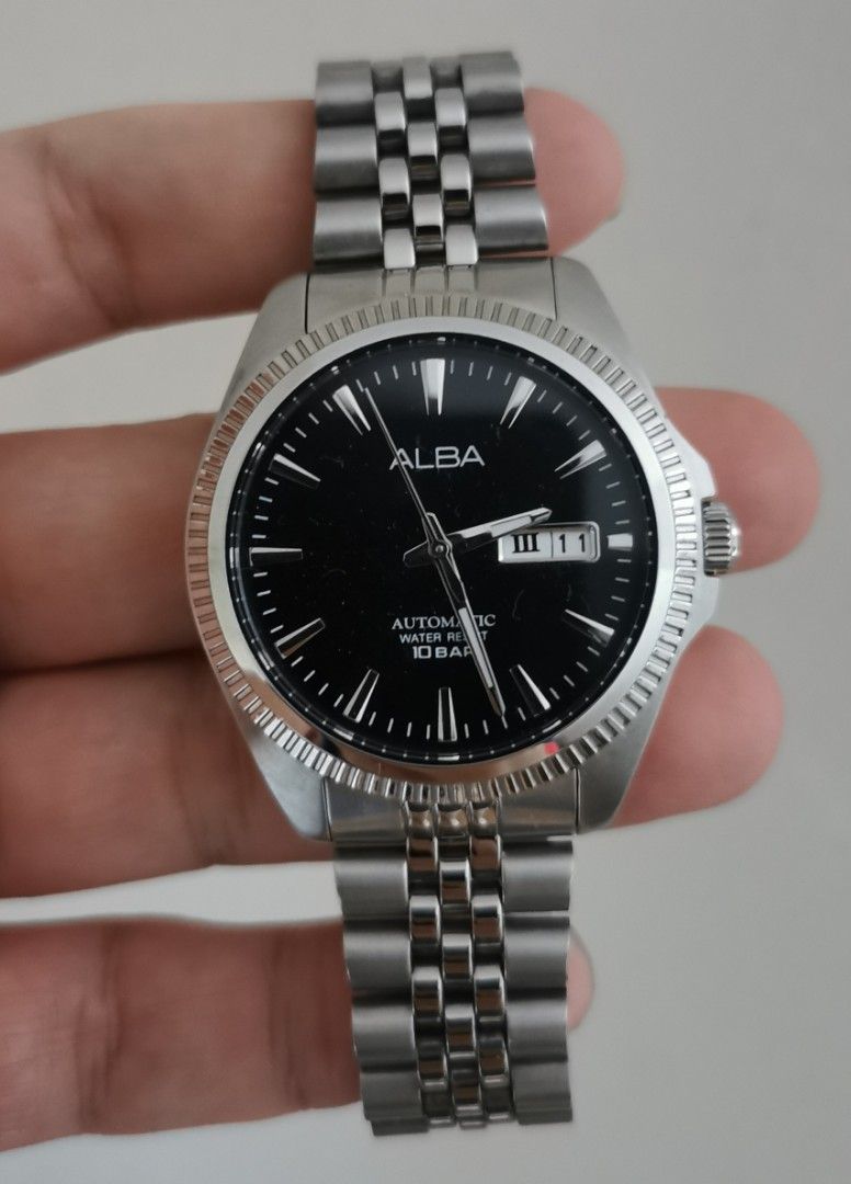 FOR SALE OR TRADE ALBA President Datejust Automatic Watch 42mm Box Set (Category: Men's Watches) located in Taguig. Submitted by mclannister (Listing ID 1452185947, Image 1). Description: - ALBA Automatic Watch - Uses Seiko self-winding Y676 automatic movement - 42mm case size - COMPLETE BOX SET WITH WARRANTY AND RECEIPT, bought last may 2026 only and still under warranty - Water Resistant up to 10 Bar - Stainless Steel Bracelet and Case - Day an