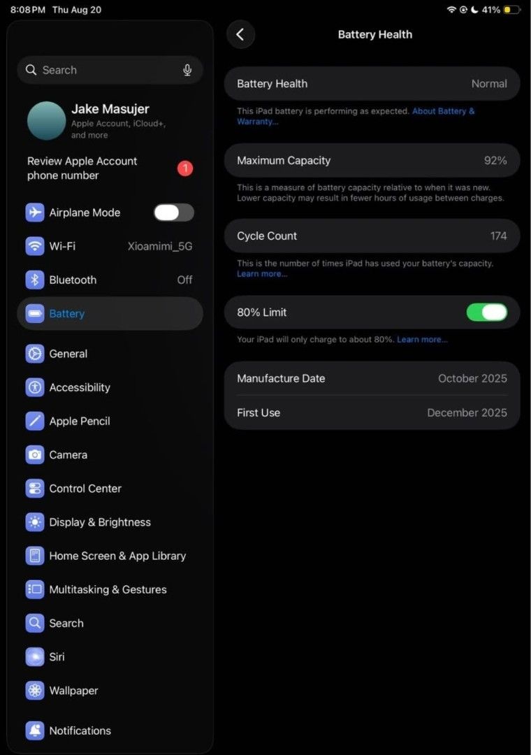 Ipad a16 11th gen (cracked touch id) (Category: iPad) located in Manila. Submitted by jakemasujer (Listing ID 1457609913, Image 3). Description: - iPad 11th Gen (A16) - 128GB storage - Touch ID is cracked (functionality may be affected) - Battery health: 92% - Cycle count: 174 - Manufacture Date: October 2025 - Includes original box, charger, and cable - Available for meetups at Antipolo City area or lrt 2 stations .