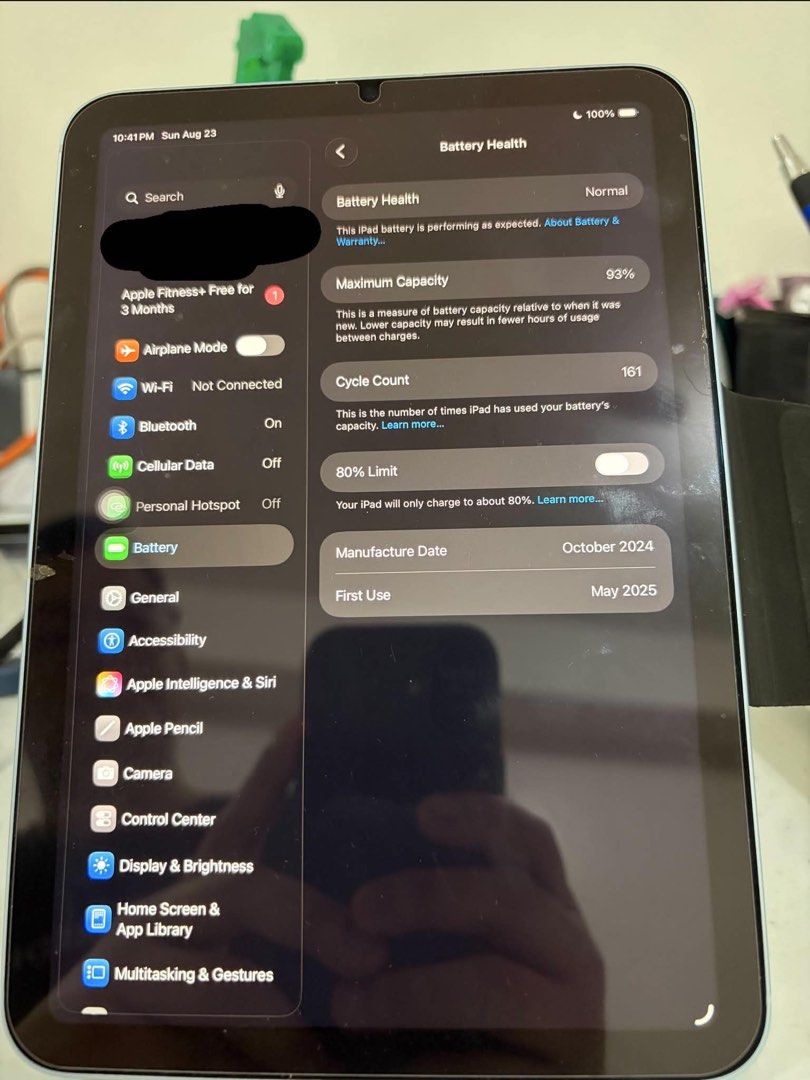 iPad mini Wi-Fi + Cellular 128GB Blue with Apple Pencil USB-C (Category: iPad) located in Caloocan City. Submitted by francesalcoy (Listing ID 1457628453, Image 3). Description: iPad mini Wi-fi + Cellullar 128gb Blue Battery Health: Normal Maximum Capacity: 93% Cycle Count: 161 With Apple Pencil USB-C With free 3 cases (one is from Pitaka) RFS: upgraded.