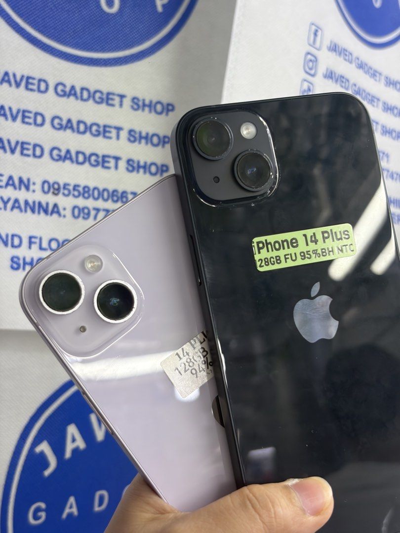 Iphone 14+ 128gb 87-95% BH FU No issue (Category: iPhone 14 Series) located in San Juan City. Submitted by javedsgadgetshop (Listing ID 1457523684, Image 2). Description: WE BUY AND SELL SO PWEDE MAGBINTA OR SWAP ! INSTALLMENT OPTIONS : SPAY LATER / GGIVES / CREDIT CARD / SKYRO / HOMECREDIT (BRANDNEW) Quick Specs : 💵 Iphone 14+ •128gb •US/NTC Variant •87-95% batt health •Factory Unlock •95% Smoothness •No hidden issue | No Repaired •100% Authent