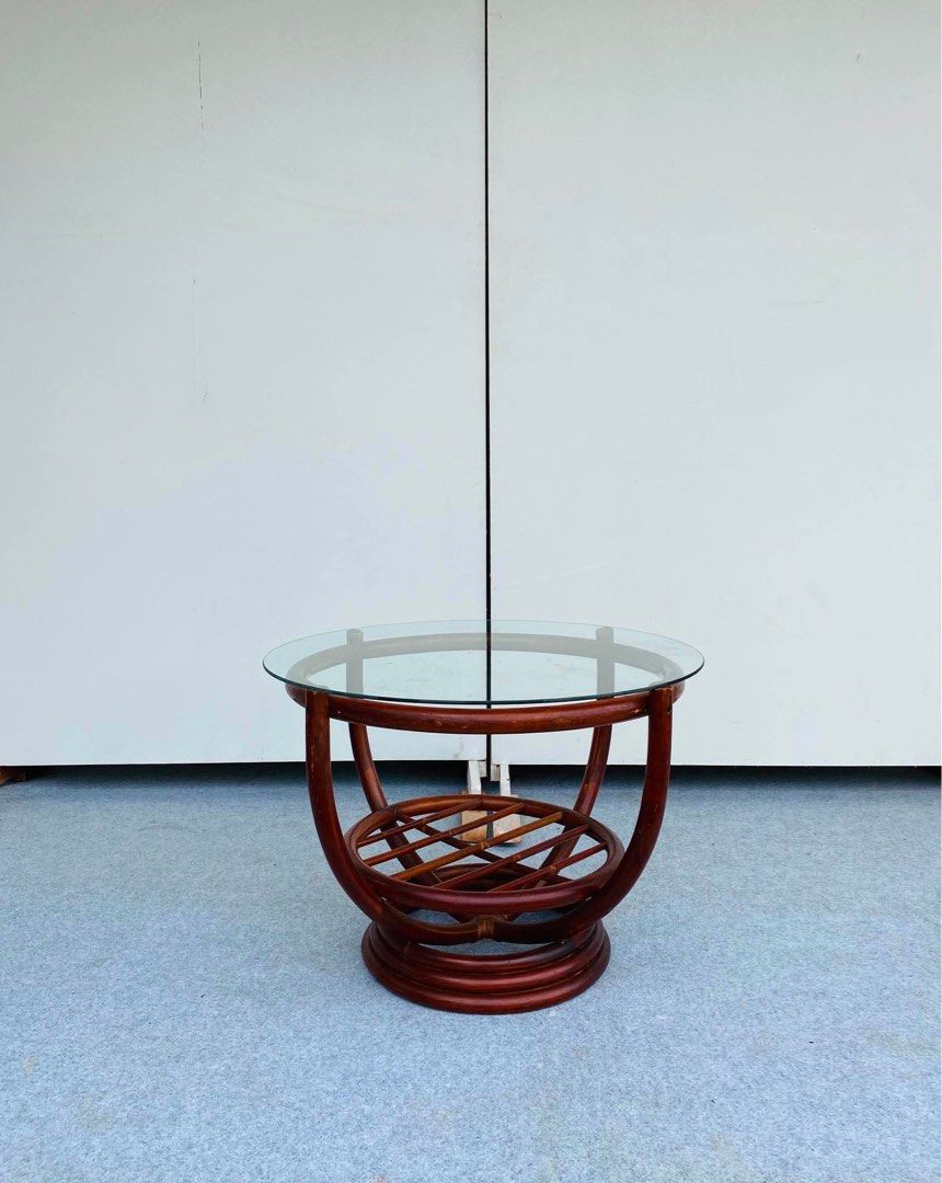 “JAPAN SURPLUS” ROUND RATTAN COFFEE TABLE (Category: Tables & Sets) located in Bulacan. Submitted by monmon555 (Listing ID 1457605861, Image 1). Description: “JAPAN SURPLUS” ROUND RATTAN COFFEE TABLE SIZE: 26D” x 19H” inches (AS-IS ITEM) IN GOOD CONDITION.