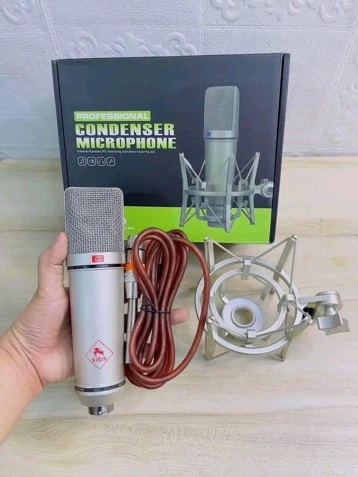 Kirin Professional Condenser Microphone with Shock Mount & Cable (Category: Microphones) located in Manila. Submitted by marvieobordo (Listing ID 1457551026, Image 2). Description: - Professional condenser microphone - Includes shock mount and audio cable - Available in grey and silver - Ideal for recording and broadcasting - Delivers clear audio quality - Ready for pickup or shipping.