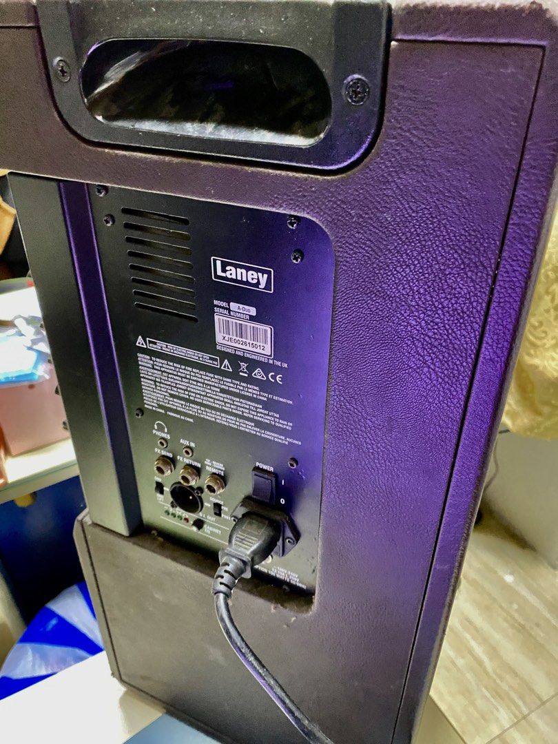 Laney A-DUO Acoustic Combo 120W Amplifier (Category: Soundbars, Speakers & Amplifiers) located in Caloocan City. Submitted by vinzanthony (Listing ID 1457608900, Image 2). Description: - Laney A-DUO Acoustic Combo Amplifier - 120W Power Output - Ideal for Acoustic Performances - Controls: Volume, Mute, Power, Anti-Feedback, Chorus, Reverb, Treble, Middle, Bass, Level - Connectivity: Aux In, Remote Connections.