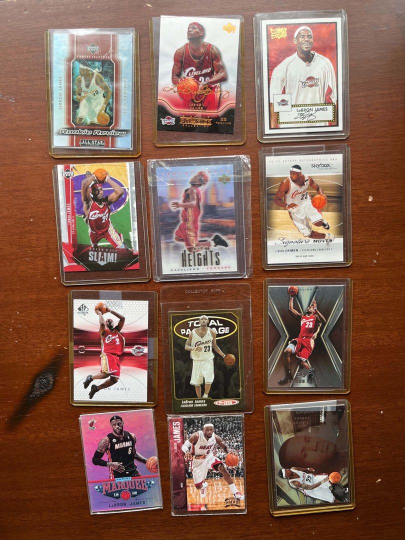 Lebron James Basketball Cards (Category: Raw Singles) located in Pasig City. Submitted by isuhbela (Listing ID 1457565267, Image 1). Description: GEM MINT ALL CARDS ARE ORIGINAL Collection of 12 LeBron James basketball cards includes: 1. LeBron James Upper Deck Rookie Card City Heights 2. LeBron James #111 2005 Topps 1952 Style 3. LeBron James 2004-05 Upper Deck Pro Sigs Diamond Collection #13 4. LeBron James 2005-06 Upper Deck Slam #14 5. LeBron
