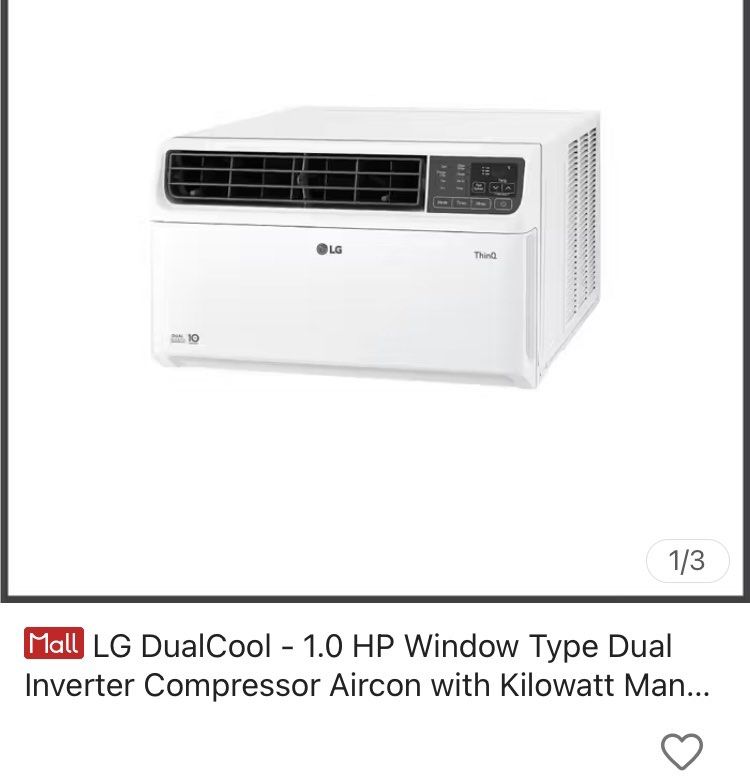 LG DualCool - 1.0 HP Window Type (Category: Air Conditioning and Heating) located in Cavite. Submitted by art_declutter (Listing ID 1457648614, Image 1). Description: LG DualCool - 1.0 HP Window Type Dual Inverter Compressor Aircon with Kilowatt Manager LA100GC2 LG DualCool - 1.0 HP Window Type Dual Inverter Compressor Aircon with Kilowatt Manager LA100GC2.