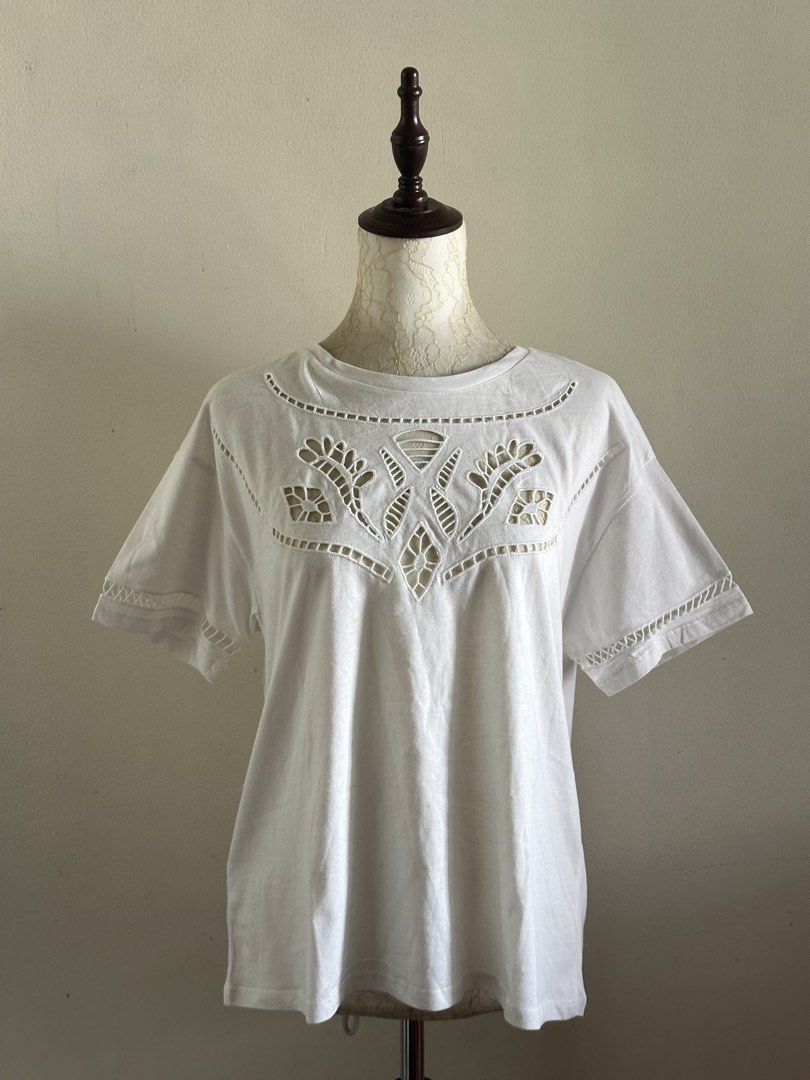 Mango Laced T-shirt (Category: Shirts) located in Davao. Submitted by cecelinene (Listing ID 1457543107, Image 1). Description: Mango Laced Tshirt Size: Small to Medium Price: ₱320 Notes: Casually elegant vibes 🤍 somewhat pricy because of the lace detailing 😊 soft and airy fabric, very well loved! Hi! Welcome to my shop ☺️ if you have any concerns, please refer to the details below 💗 1. All prices are negotiable! We offer a fixed promo where f