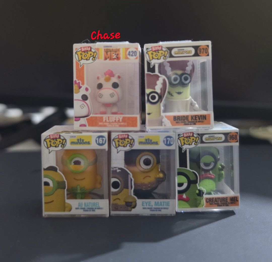 Minions Bitty Pop (Category: Designer & Blind Box Toys) located in Cavite. Submitted by ghelhay321 (Listing ID 1387015961, Image 1). Description: For Sale Minions Bitty Pop - 2,300 with Fluffy included (Chase) - Brandnew - Spares from my Collections - MOD: Lalamove / JRS - MOP : GCash, BDO, SecBank.