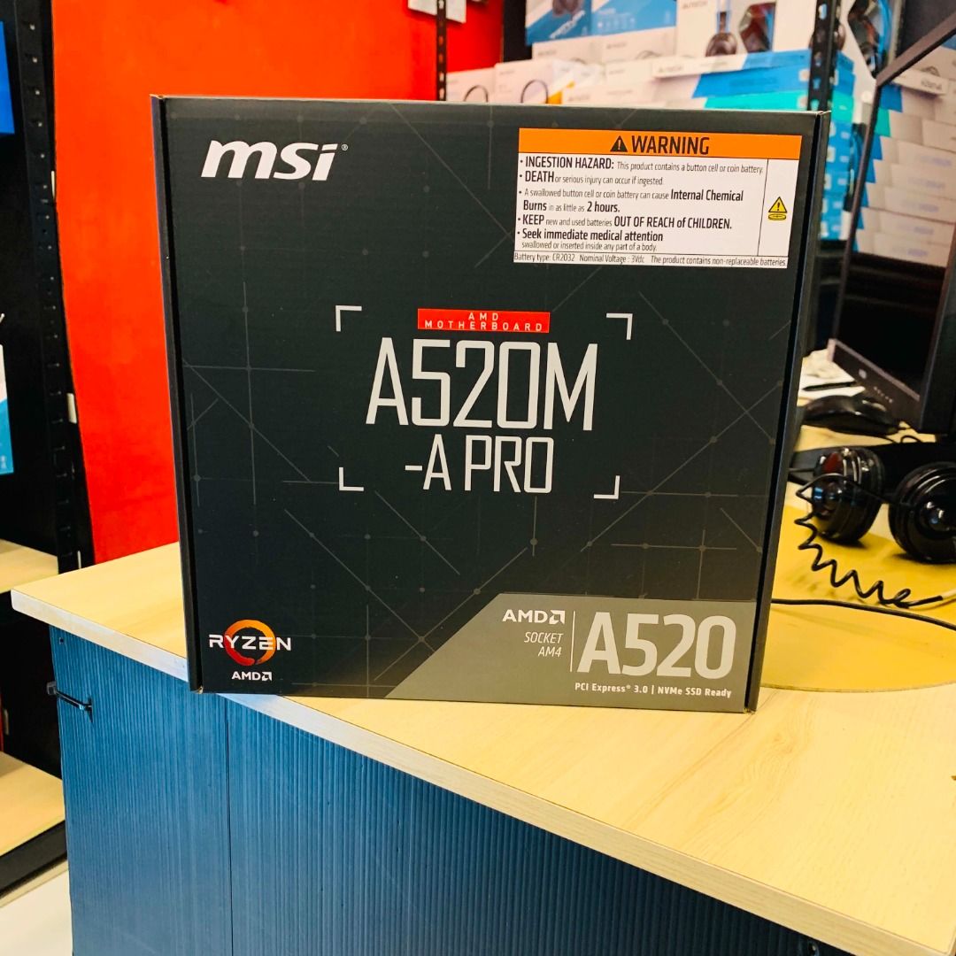 MSI A520M-A PRO Motherboard (Category: Computer Parts) located in Caloocan City. Submitted by swiftdeer.cf08f3 (Listing ID 1457625162, Image 1). Description: - Brand new, sealed MSI A520M-A PRO motherboard - Supports AMD Ryzen processors - AM4 socket - Ideal for new PC builds or system upgrades.