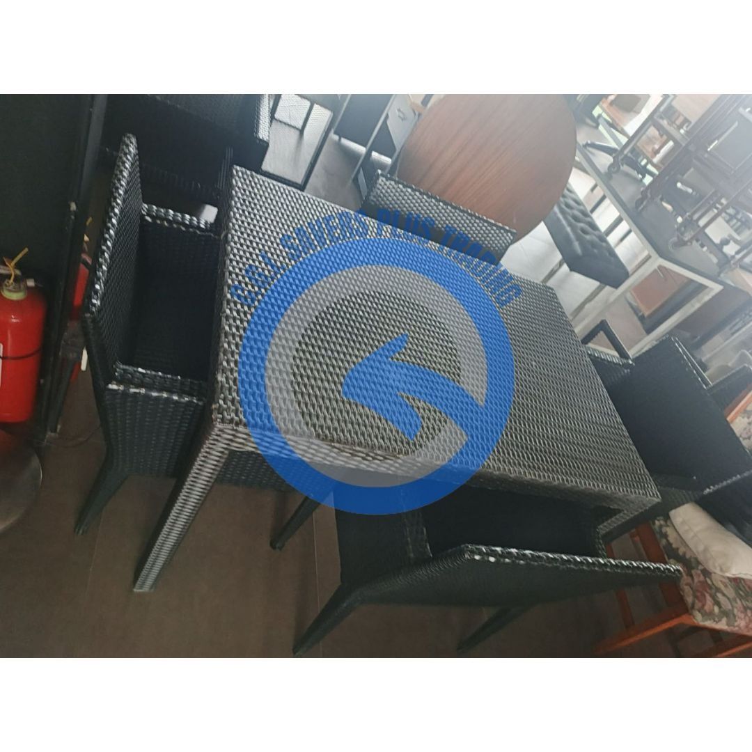 Outdoor Rattan Dining Set - 4 Seater (Category: Tables & Sets) located in San Pedro. Submitted by cgi.saversplustrading (Listing ID 1457556176, Image 2). Description: - 4-seater outdoor dining set - Made of durable woven rattan - Includes 1 table and 4 chairs - Perfect for patios, balconies, or gardens - Weather-resistant design - Price: P5,000.