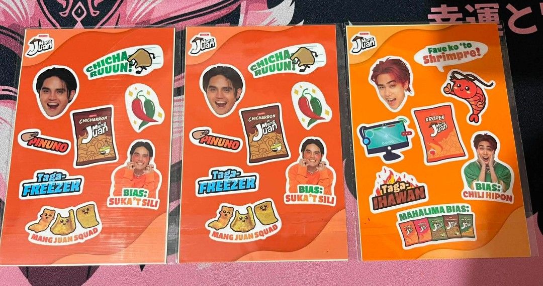 Pablo & Josh Mang Juan Stickers (Category: Art & Prints) located in Bulacan. Submitted by strawbebuuu (Listing ID 1457644460, Image 1). Description: 40 each Rfs: Decluttering MOP: Gcash / Bank Transfer MOD: J&T / LBC Thank you po! 💖.