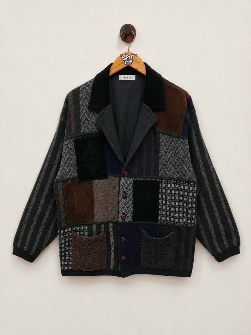 PERIKLES UOMO PATCHWORK WOOL OPEN COLLAR JACKET (Category: Coats, Jackets and Outerwear) located in Taguig. Submitted by zieyaaa.o1 (Listing ID 1457559845, Image 1). Description: PERIKLES UOMO PATCHWORK WOOL OPEN COLLAR JACKET SIZE MEDIUM ON TAG 24 WIDTH 28.5 LENGTH 22.5 SLEEVE LENGTH FROM SHOULDER EXCELLENT CONDITION TAGUIG LOCATION 1,499 PHP + SF *COLOR MAY VARY DUE TO LIGHTING.
