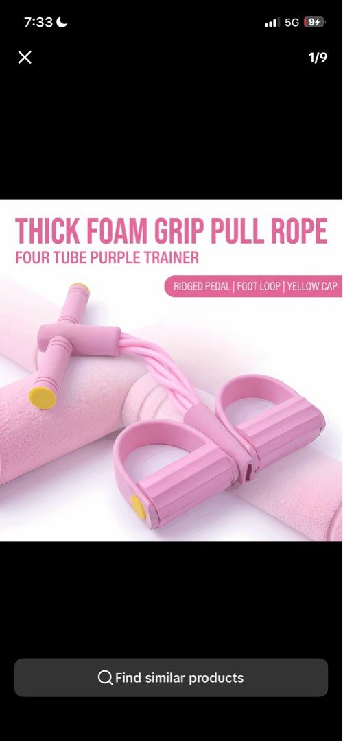 Pink Dumbbells, Pull Rope, Sit-up Bar (Category: Weights & Dumbbells) located in Malabon City. Submitted by airishvill92342 (Listing ID 1457625267, Image 2). Description: - Pink dumbbells - Pink pull rope with foam grips - Adjustable black sit-up bar - Perfect for full body home workouts.