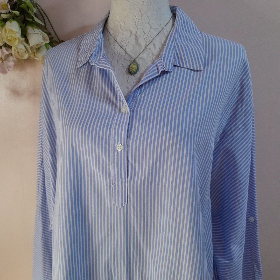 Preloved Korean Light Blue Stripes Polo LS Top (Category: Longsleeves) located in Caloocan City. Submitted by ailove_ph (Listing ID 1457626799, Image 2). Description: ♡ Preloved pieces, handpicked with love ♡ Color may vary due to lighting ♡ Items are preloved, please manage your expectations ♡ DM for inquiries Thanks loves!💕.