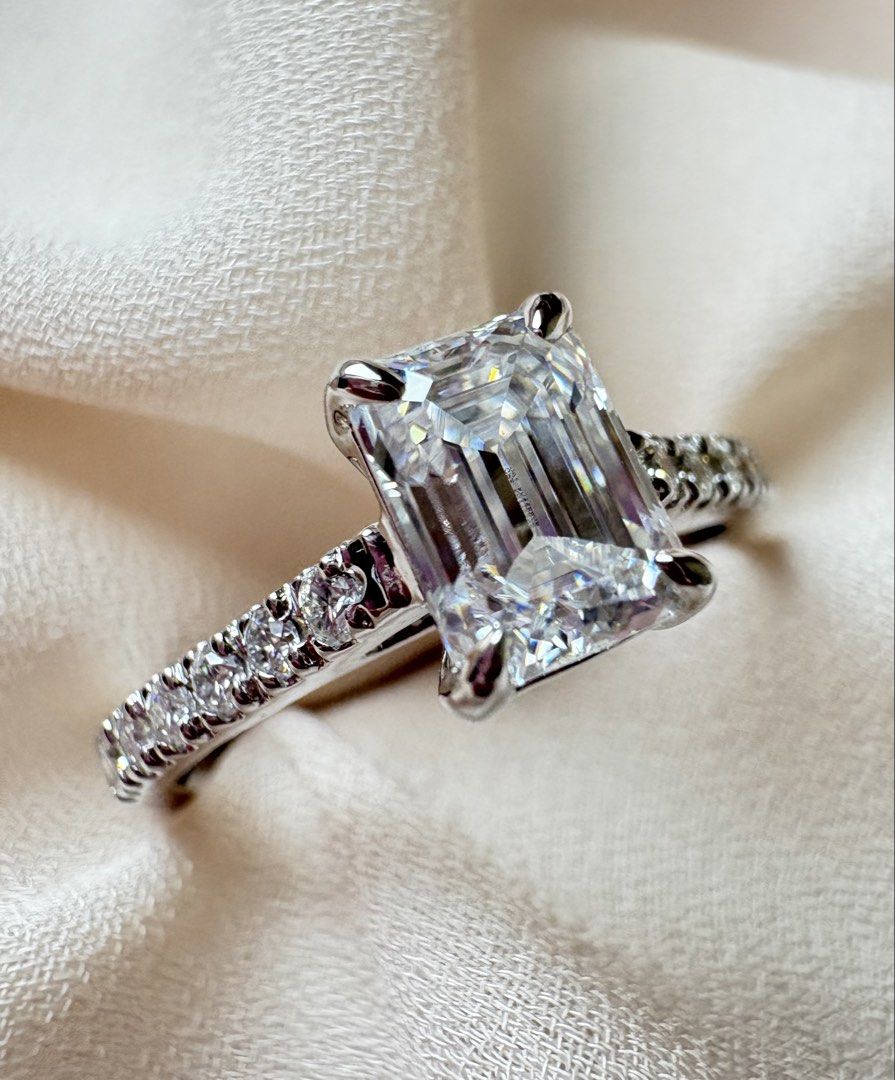 Princess Sarah in White Gold Engagement Ring (Category: Rings) located in Cavite. Submitted by daintyme.03 (Listing ID 1457577491, Image 3). Description: 💚PRINCESS SARAH in White Gold 💚 —4 Claw Prong w/ Gallery Rail, Pavé Band in Cathedral Setting Engagement Ring 💎Starts at 32,900php 💚Made to order/Customized 💚Authentic Moissanite Gemstone with GRA Certificate and Authenticity card (Pass Diamond Tester ✔️) 💚Starts at 3.5grams of gold 💚Avai