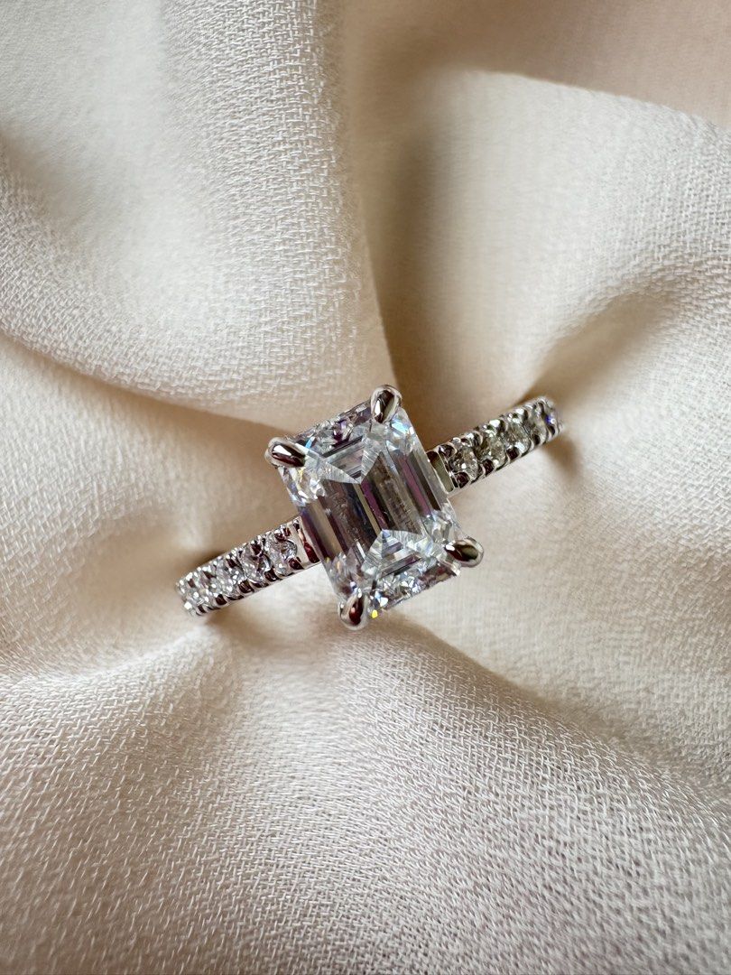 Princess Sarah in White Gold Engagement Ring (Category: Rings) located in Cavite. Submitted by daintyme.03 (Listing ID 1457577491, Image 1). Description: 💚PRINCESS SARAH in White Gold 💚 —4 Claw Prong w/ Gallery Rail, Pavé Band in Cathedral Setting Engagement Ring 💎Starts at 32,900php 💚Made to order/Customized 💚Authentic Moissanite Gemstone with GRA Certificate and Authenticity card (Pass Diamond Tester ✔️) 💚Starts at 3.5grams of gold 💚Avai