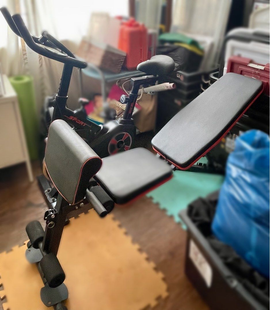 Pull Up Station, Adjustable Weight Bench, and Stationary Bike (Category: Weights & Dumbbells) located in San Juan City. Submitted by rike_ramirez (Listing ID 1457573261, Image 3). Description: - Complete home workout setup! Price is for all 3 pieces: pull-up+bench+bike 1) Pull-up station with multiple grip options. - Built-in back support for effective leg raises. 2) Foldable adjustable weight bench. - Adjustable backrest positions for versatile 