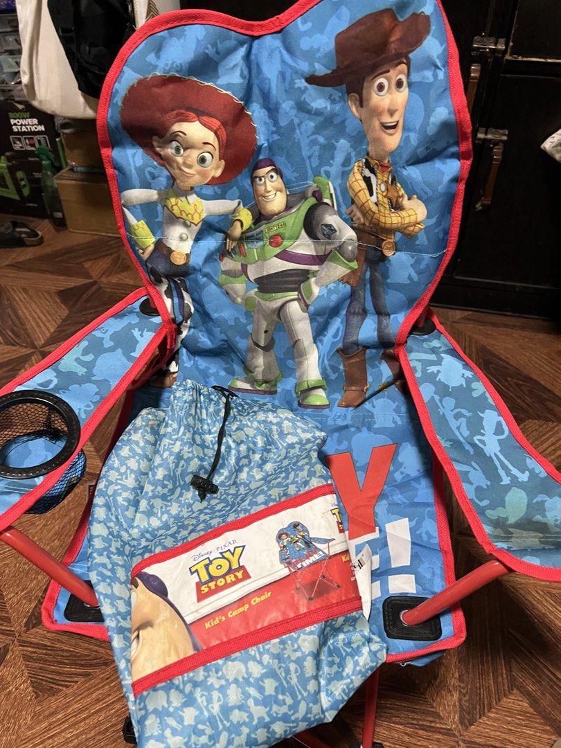 Red Folding Camping Chair (Category: Chairs) located in Quezon City. Submitted by daday39 (Listing ID 1457617553, Image 2). Description: - Disney PIXAR Toy Story Fir kids 4+ up Portable folding chair - Sturdy red metal legs - Comfortable blue fabric seat with camouflage pattern - Ideal for camping, outdoor events, and more - Folds compactly for easy storage and transport.