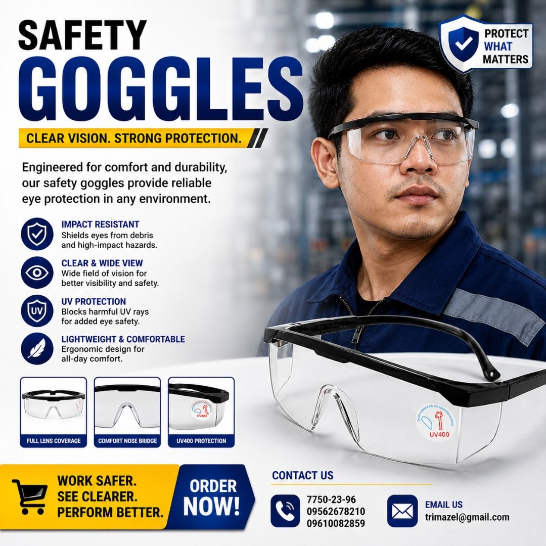 safety goggles/safety spectacles (Category: Construction Tools & Equipment) located in Paranaque City. Submitted by buynowbilikanow (Listing ID 1457522129, Image 1). Description: ✅ Guaranteed lowest price ✅ Quality products ✅ Big discount for bulk orders ✅ 100% LEGIT TRUSTED SUPPLIER! ✅ With Complete Legal Documents ✅ BIR Registered We Supply All Kinds Of PPE Supplies, Raincoat, Hard Hat, Cooler Box, Plastic Trash Bin, Road Barriers, Kayak Boats,