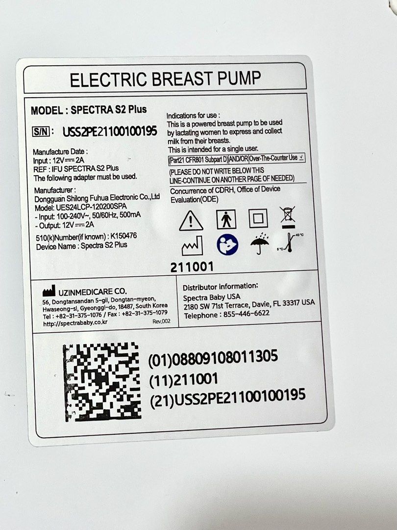 Spectra S2 plus breast pump (98 hrs usage) (Category: Breastfeeding & Bottle Feeding) located in San Jose del Monte. Submitted by declothering_ph (Listing ID 1457657059, Image 3). Description: - Spectra S2 Plus Premier double electric breast pump - hospital grade - Includes pump, power adapter, tubing, and bottles - no box included - Designed for efficient milk expression - Features user-friendly controls for cycle and vacuum adjustment - Bought 