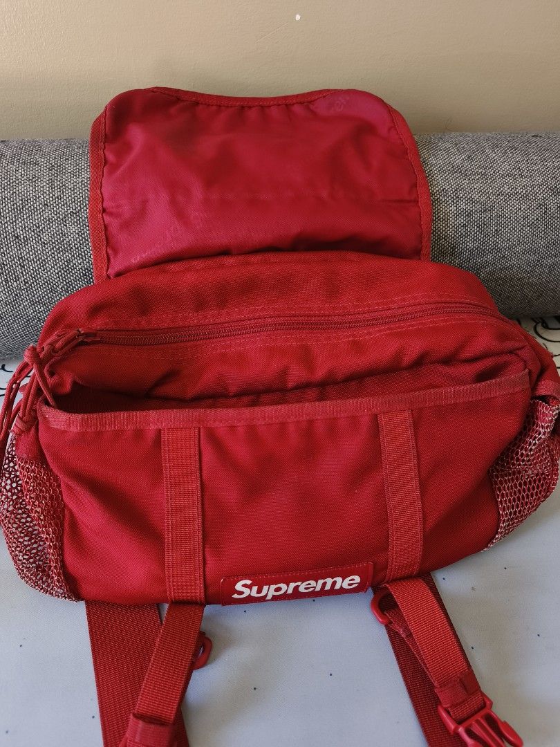 Supreme Waist Bag SS20 Red (Category: Luxury Bags & Wallets) located in Angeles City. Submitted by backyard_treasures (Listing ID 1457709462, Image 3). Description: Supreme Waist Bag SS20 Spring Summer Collection 100% Authentic Pre loved, used but not abuse ✅ features durable Cordura fabric, a prominent mesh front compartment with a tonal logo, and dual buckle straps..