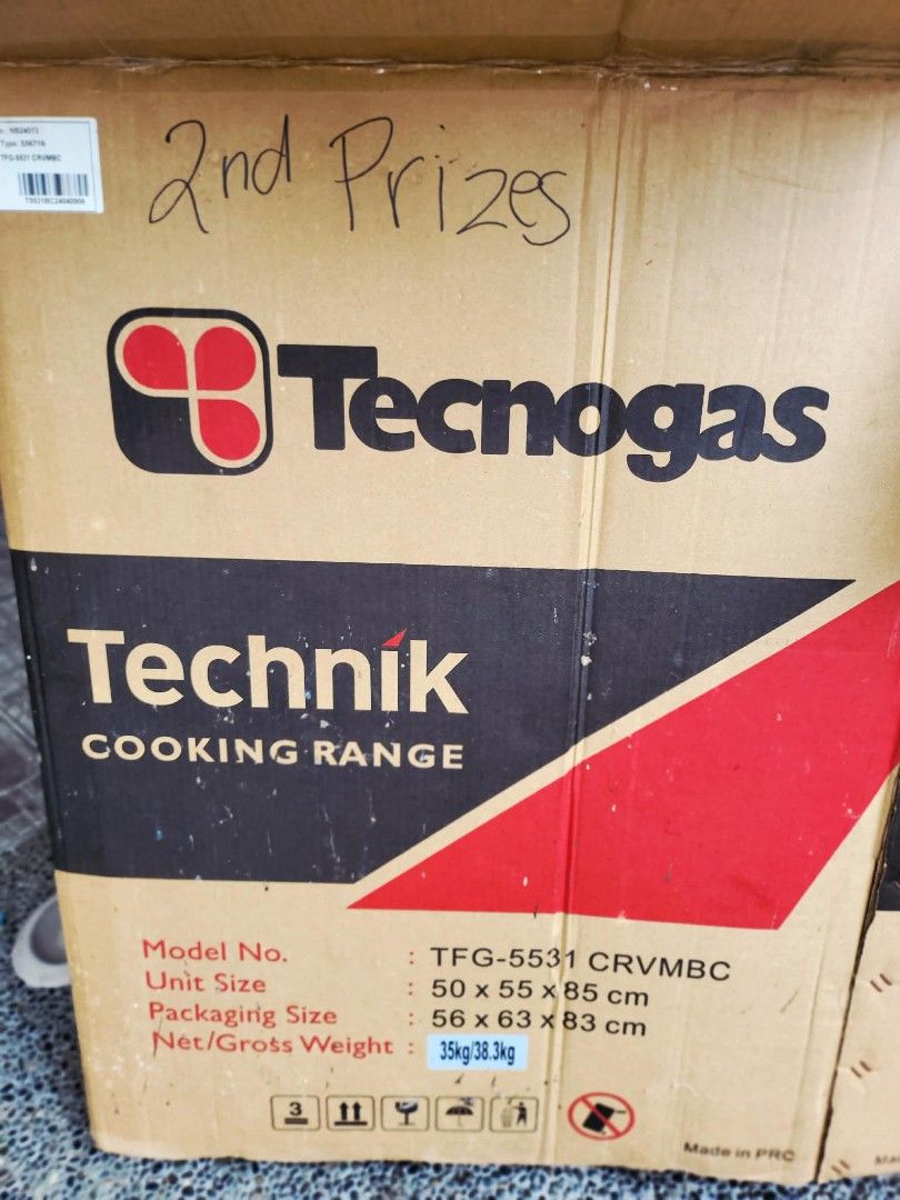 Tecnogas Technik Cooking Range TFG-5531 CRVMBC (Category: Cookers) located in Quezon City. Submitted by toscabeybi (Listing ID 1457575217, Image 1). Description: - Tecnogas Technik Cooking Range - Model: TFG-5531 CRVMBC - Features: 4 Gas Burners + 1 Electric Hot Plate - Includes Oven - Unit Dimensions: 50cm (W) x 55cm (D) x 85cm (H) - Made in PRC brand new. removed from box for picture taking purposes never been used rfs: won in a raffle and will