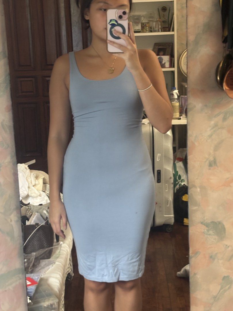 Tiger Mist Light Blue Bodycon Midi Dress (Category: Dresses) located in Quezon City. Submitted by prebym (Listing ID 1457564730, Image 2). Description: - Light blue midi dress from Tiger Mist - Tank style straps and scoop neckline - Stretchy material for a figure-hugging fit - Versatile: great for nights out or casual days - Easy to dress up or down my measurements: 32” bust, 27” waist, 5’4 height helping tags: zara aranaz andante araw the line m