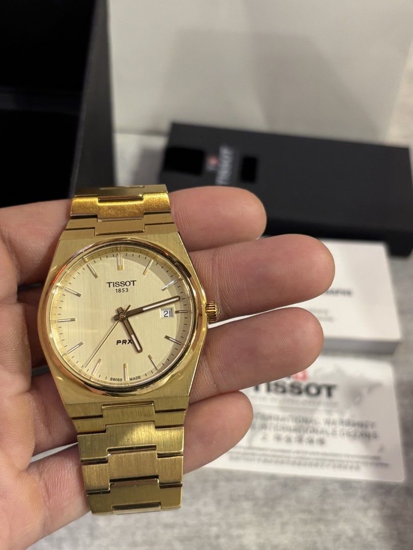 Tissot Gold PRX Quartz (Category: Luxury Accessories) located in Manila. Submitted by aldrinpaolotiu (Listing ID 1457591630, Image 2). Description: Tissot PRX Quartz 40mm case size Gold version Price: 15k only Meet ups at San Juan / Greenhills Shipping fee c/o buyer (Lalamove, LBC).