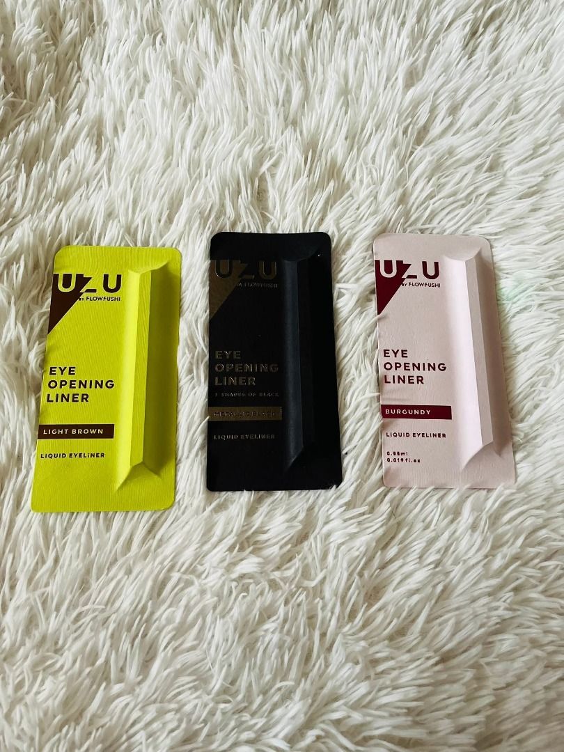 UZU by FLOWFUSHI Eye Opening Liner - Multiple Colors Available (Category: Makeup) located in Dasmarinas. Submitted by krm_japan-items (Listing ID 1457533219, Image 2). Description: -250 each - Get creative with UZU by FLOWFUSHI liquid eyeliners! - Available in a wide range of vibrant shades: pink, light blue, yellow, purple, burgundy, white, gray, khaki, brown, brown-black, and black. - Features a precise brush tip for easy and accurate applicati