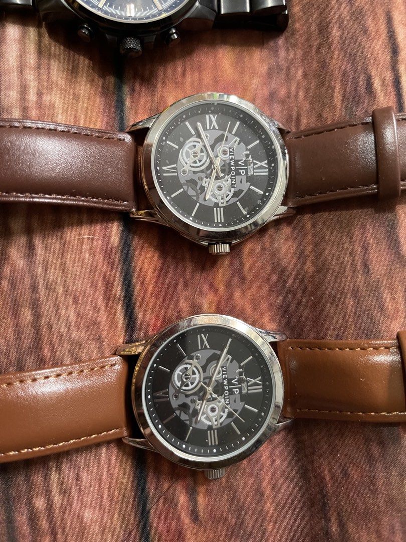Viewpoint Automatic Skeleton Watch with Leather Strap (Category: Men's Watches) located in Manila. Submitted by rosechan429 (Listing ID 1457595660, Image 1). Description: - Two Viewpoint automatic mechanical watches - Features black skeleton dials - Comes with brown leather straps - Both have silver-tone cases - Ideal for everyday wear - Makes a great gift 2pc timex viewpoint at 2k each J watch.