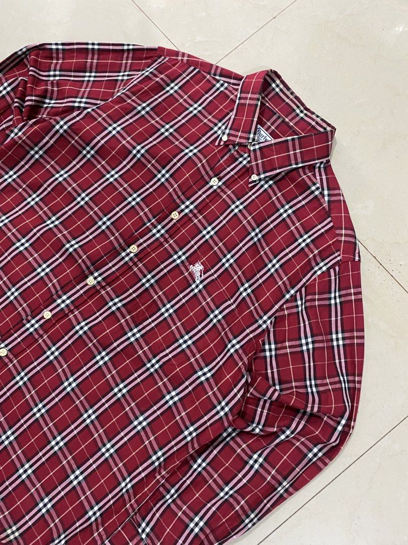VINTAGE BURBERRY PLAID RED BUTTON DOWN LONG SLEEVE (Category: Formal Shirts) located in Talisay. Submitted by hustlethrift_2600 (Listing ID 1457519505, Image 2). Description: VINTAGE BURBERRY PLAID RED BUTTON DOWN LONG SLEEVE BEST FIT XL 24 W 29 FRONT L 31 BACK L EXCELLENT CONDITION 9.9/10 COLOR RATE NO ISSUE - 799 🏷️.
