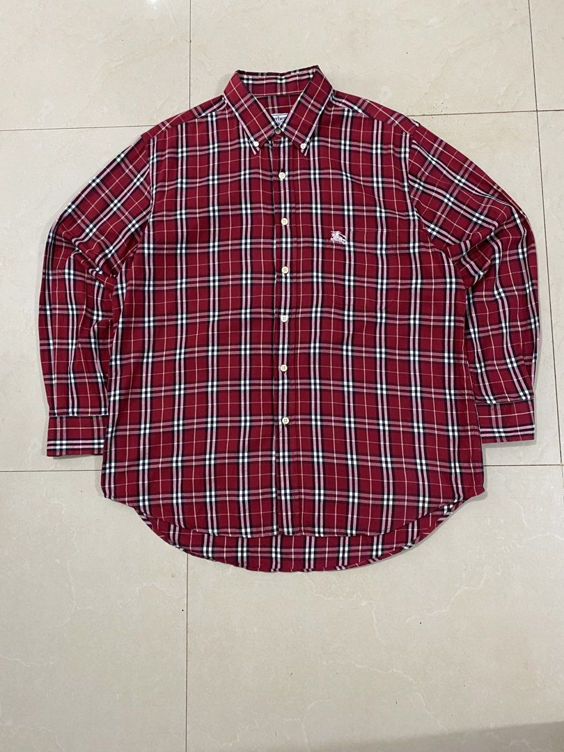 VINTAGE BURBERRY PLAID RED BUTTON DOWN LONG SLEEVE (Category: Formal Shirts) located in Talisay. Submitted by hustlethrift_2600 (Listing ID 1457519505, Image 1). Description: VINTAGE BURBERRY PLAID RED BUTTON DOWN LONG SLEEVE BEST FIT XL 24 W 29 FRONT L 31 BACK L EXCELLENT CONDITION 9.9/10 COLOR RATE NO ISSUE - 799 🏷️.