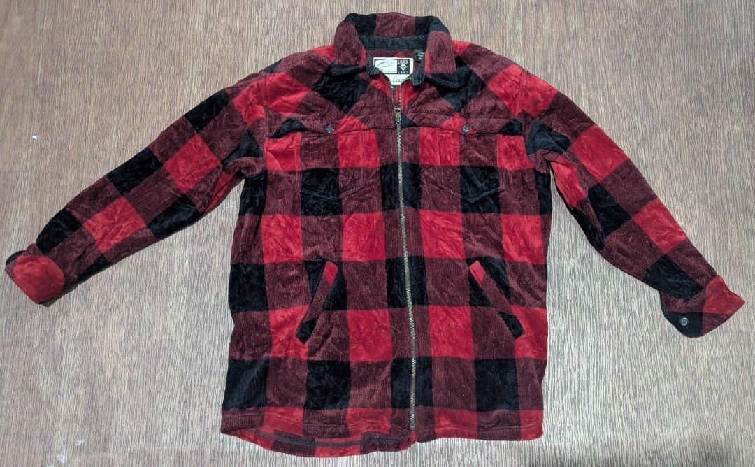 Vintage Ralph Lauren buffalo plaid Jacket (Category: Coats, Jackets and Outerwear) located in Baguio. Submitted by second_handchic (Listing ID 1457536696, Image 1). Description: authentic vintage Ralph Lauren buffalo plaid work zip chore jacket in good condition size medium dimension: 23 inches length armpit to armpit by 28 inches height color red black.