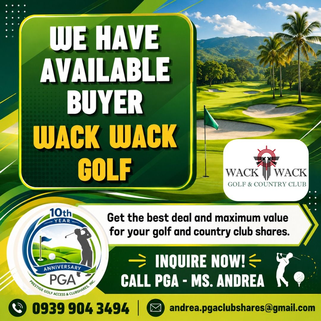 WACK WACK GOLF (Category: Golf) located in Muntinlupa City. Submitted by andrea.pgaclubshares (Listing ID 1457558726, Image 1). Description: Good day, Golfers! 📢URGENT SELLER We are currently looking for a BUYER for WACK WACK GOLF! Stay healthy while enjoying your game! ⛳ Thank you! #prestigegolfaccess #golfsharesph #pgaclubshares #livewithprestige #golf.