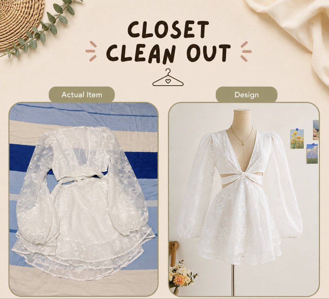 BUNDLE White Dress and Bikini Set (Category: Dresses) located in Manila. Submitted by cocofinds023 (Listing ID 1457524144, Image 1). Description: 📍Muntinlupa City PF MOP : Gcash|Maya|Bank Transfer 🛵 Lalamove(Preferred for faster transaction) | J&T White Dress Unused Bikini Set with Coverup used once.