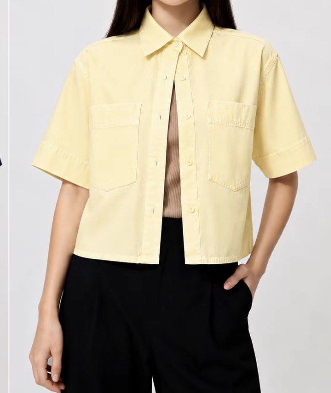 Yellow Cropped Short Sleeve Button-Up Shirt (Category: Shirts) located in Manila. Submitted by mika_declutter (Listing ID 1457686300, Image 1). Description: - Colour not for me.