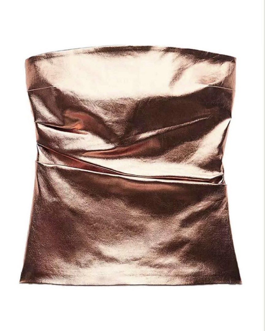 ZARA Metallic Tube Top (Category: Sleeveless) located in Taguig. Submitted by alexaaah (Listing ID 1457654381, Image 1). Description: zipper closure at back only used once minimal fading on edges due to washing.