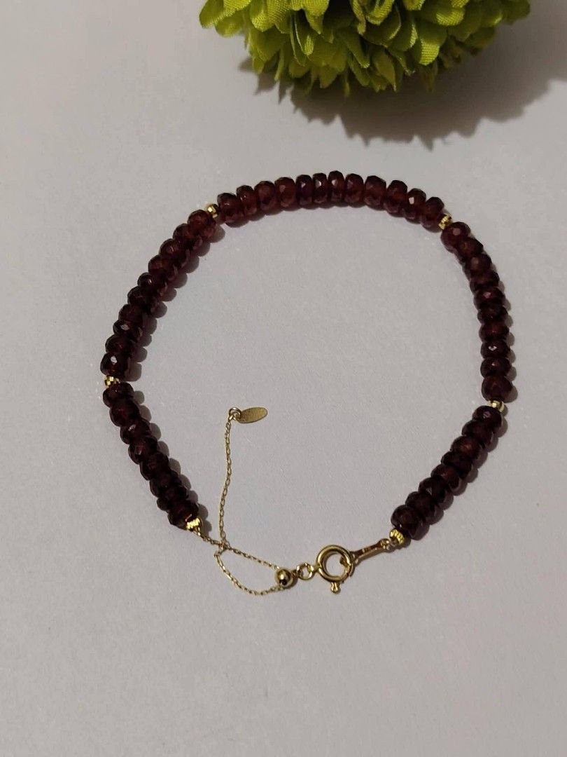 18karat gold Natural Ruby bracelet (Category: Bracelets) located in Malolos. Submitted by keenhorse_ef38ab (Listing ID 1457781215, Image 1). Description: Natural ruby 18karat gold Clasp, Adjuster, bead spacer 16-20inches .