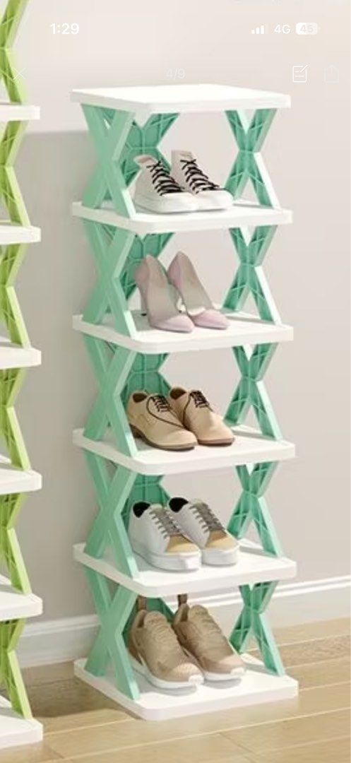 Stackable Shoe Rack (Category: Shelves, Cabinets & Racks) located in Singapore. Submitted by fmhhher (Listing ID 1457755071, Image 1). Description: 7-tier shoe rack, suitable for small spaces and easy to customise according to your needs. * 7 tiers in total * Each tier fits 1 pair of shoes * Tiers can be separated and rearranged * Can be stacked as 7 tiers, or split into smaller sections (e.g. 3 + 3) * No tools needed for assembly — simply slot t