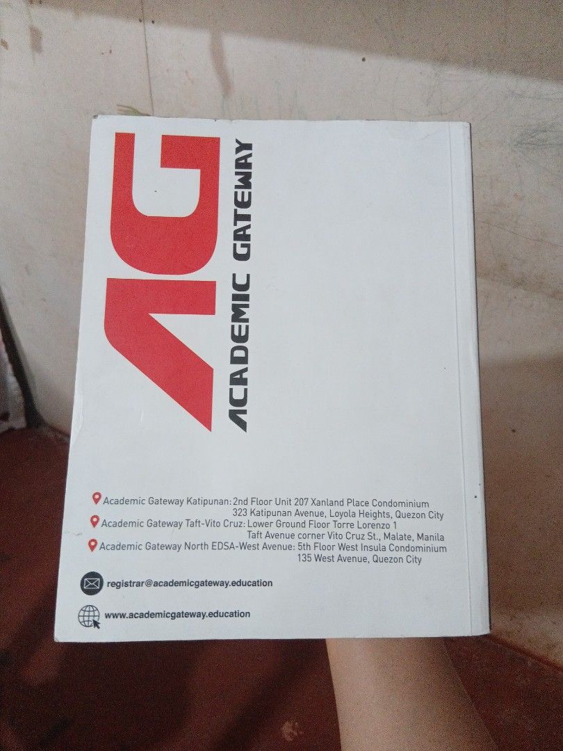 Academic Gateway Practice Tests Series Updated Edition (Category: Textbooks) located in Davao. Submitted by sheems00 (Listing ID 1457786374, Image 2). Description: Updated edition of Academic Gateway's Practice Tests Series -onhand and ready to ship - good condition - never been used - walang sulat and highlights - complete pages mod: j&t express (buyer pays the shipping) mop: gcash only Rfs: need funds Here’s my X (Twitter) account so you can se