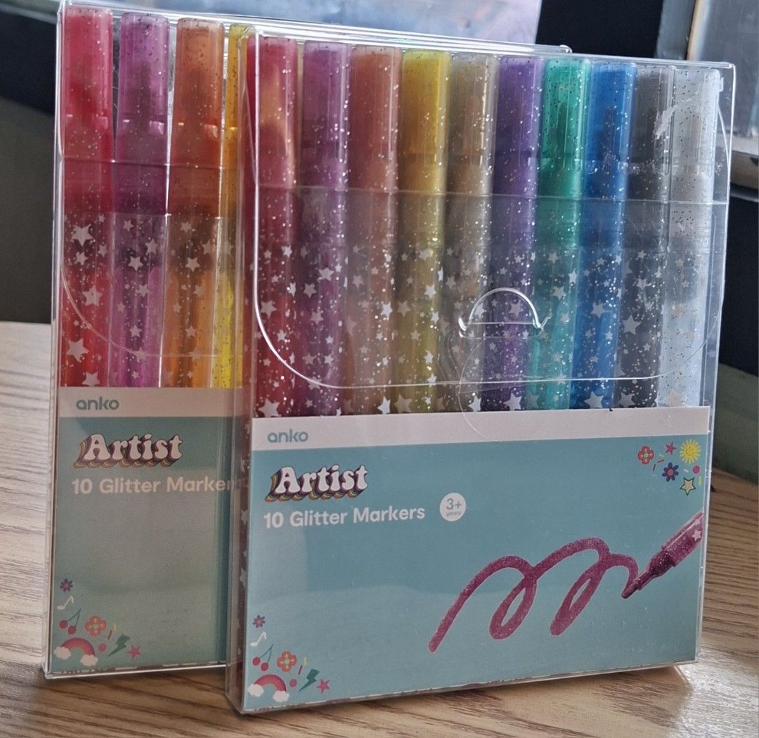 Anko Artist 10 Glitter Markers Set (Category: Craft Supplies & Tools) located in Makati City. Submitted by aram. (Listing ID 1457851927, Image 2). Description: - $4AUD -- selling 130 only 10 sets available Get creative with a 10-pack of Anko Artist Glitter Markers. - Features assorted vibrant colors with dazzling glitter for extra sparkle. - Ideal for all your arts and crafts projects. - Suitable for artists aged 3 and up. - Unleash your inner ar
