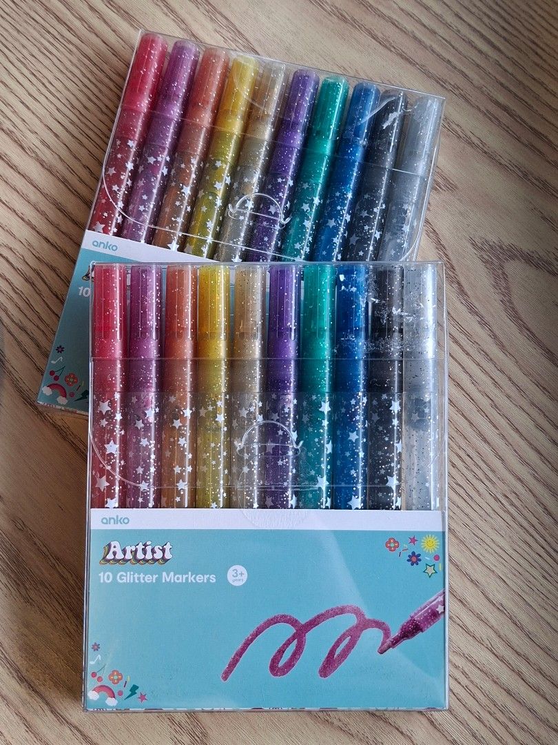 Anko Artist 10 Glitter Markers Set (Category: Craft Supplies & Tools) located in Makati City. Submitted by aram. (Listing ID 1457851927, Image 1). Description: - $4AUD -- selling 130 only 10 sets available Get creative with a 10-pack of Anko Artist Glitter Markers. - Features assorted vibrant colors with dazzling glitter for extra sparkle. - Ideal for all your arts and crafts projects. - Suitable for artists aged 3 and up. - Unleash your inner ar