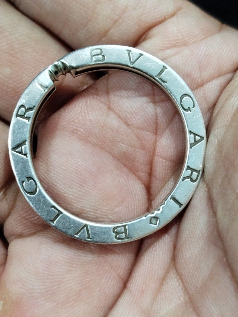 Authentic Bvlgari Sterling Silver Keyring Made in Italy (Category: Charms) located in Subic. Submitted by regiedaniel01 (Listing ID 1457746274, Image 2). Description: - Authentic Bvlgari keychain charm - Material: Sterling Silver - Stamped: 'Made in Italy' and 'Sterling' - A classic Bvlgari piece - code *1438AR.