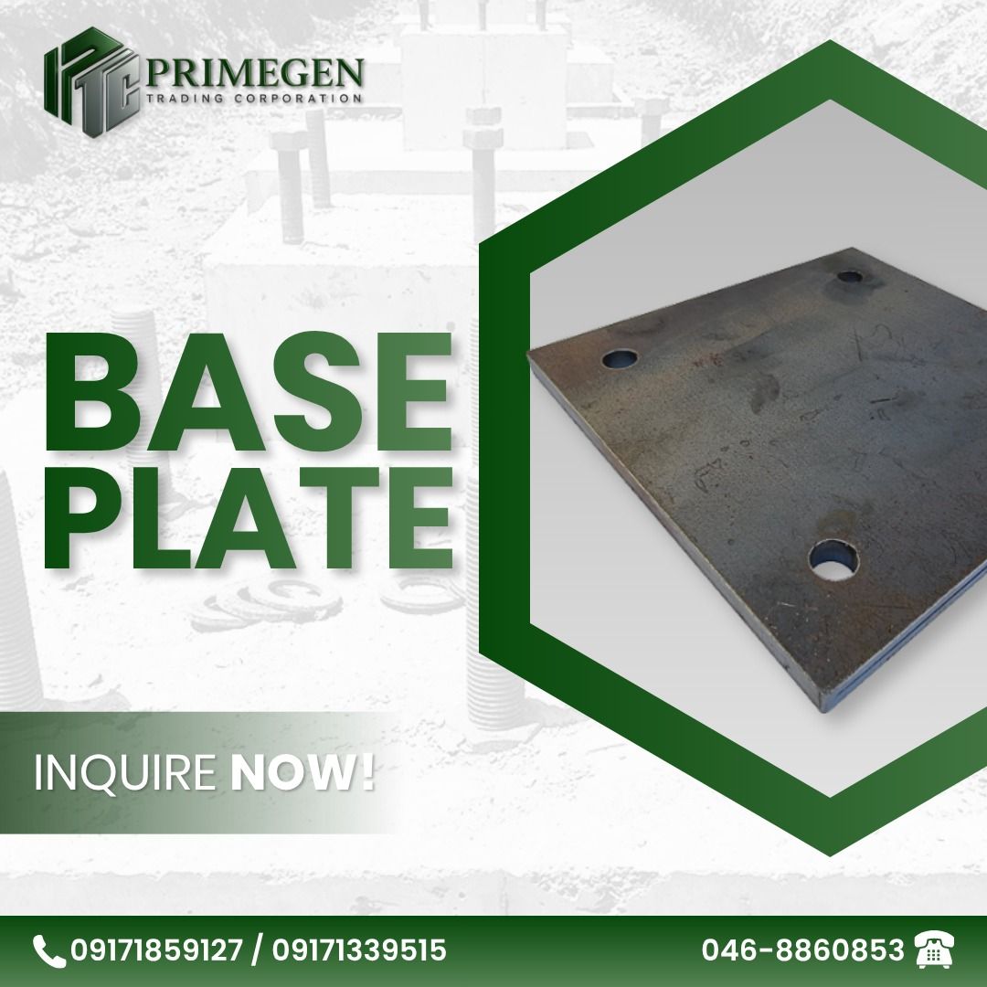 BASE PLATE | STIFFENER PLATE | FABRICATION (Category: Construction & Building Materials) located in Caloocan City. Submitted by younghorse-9fc40d (Listing ID 1457732638, Image 1). Description: - Distributes loads evenly from structures like steel columns or scaffolds. - Provides essential support for foundations and footings. - Ensures structural stability and prevents uneven settling. - Contact us for inquiries: - Phone: 0917-185-9127 / 0917-133
