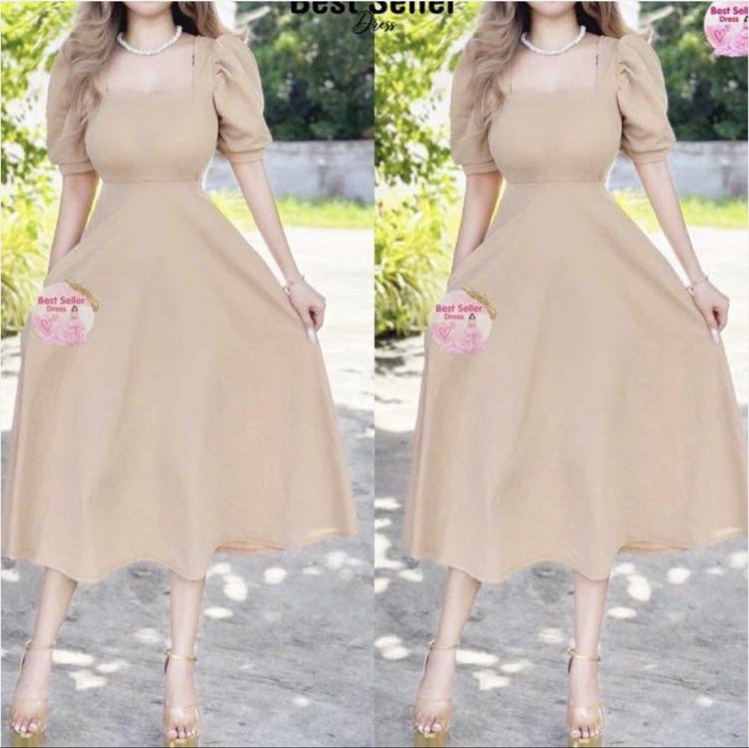 Beige Puff Sleeve Dress (Category: Dresses) located in Caloocan City. Submitted by coconuts1234 (Listing ID 1457715168, Image 1). Description: Used once Small-medium Gcash or bank transfer Lalamove or j&t every sunday.