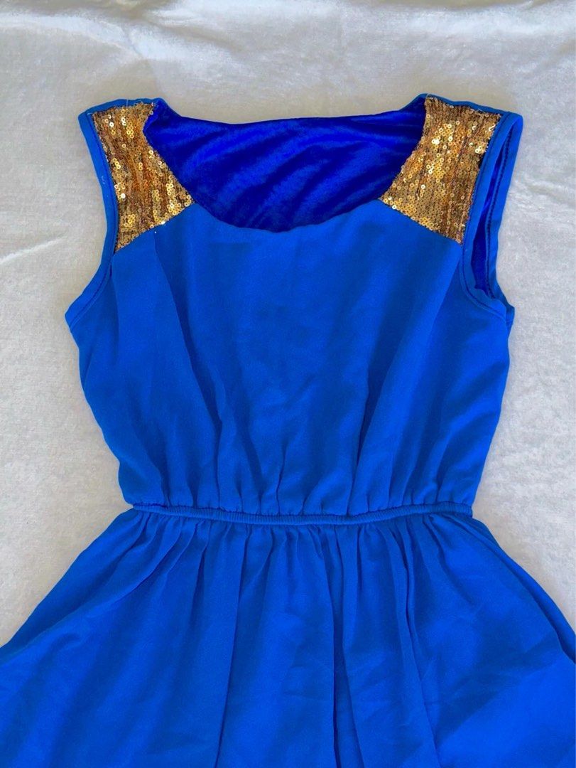 blue dress (Category: Dresses) located in Las Pinas. Submitted by cccurations (Listing ID 1457870704, Image 3). Description: 🔖 blue dress 🪡 length: 26.5” front/34” back 🪡 shoulder to pit: 8” 🪡 bust: 34” 🪡 waist: 20” (garterzied/strechable!) 🪡 garterized/strechable waist 🪡 gold sequins detail 🪡 double lined 🪡 flaw/s: minimal missing sequins 🔖 ₱150 🔖 comment “mine” to get the item! 🔖 comment “next” if you’re willing to get the item when