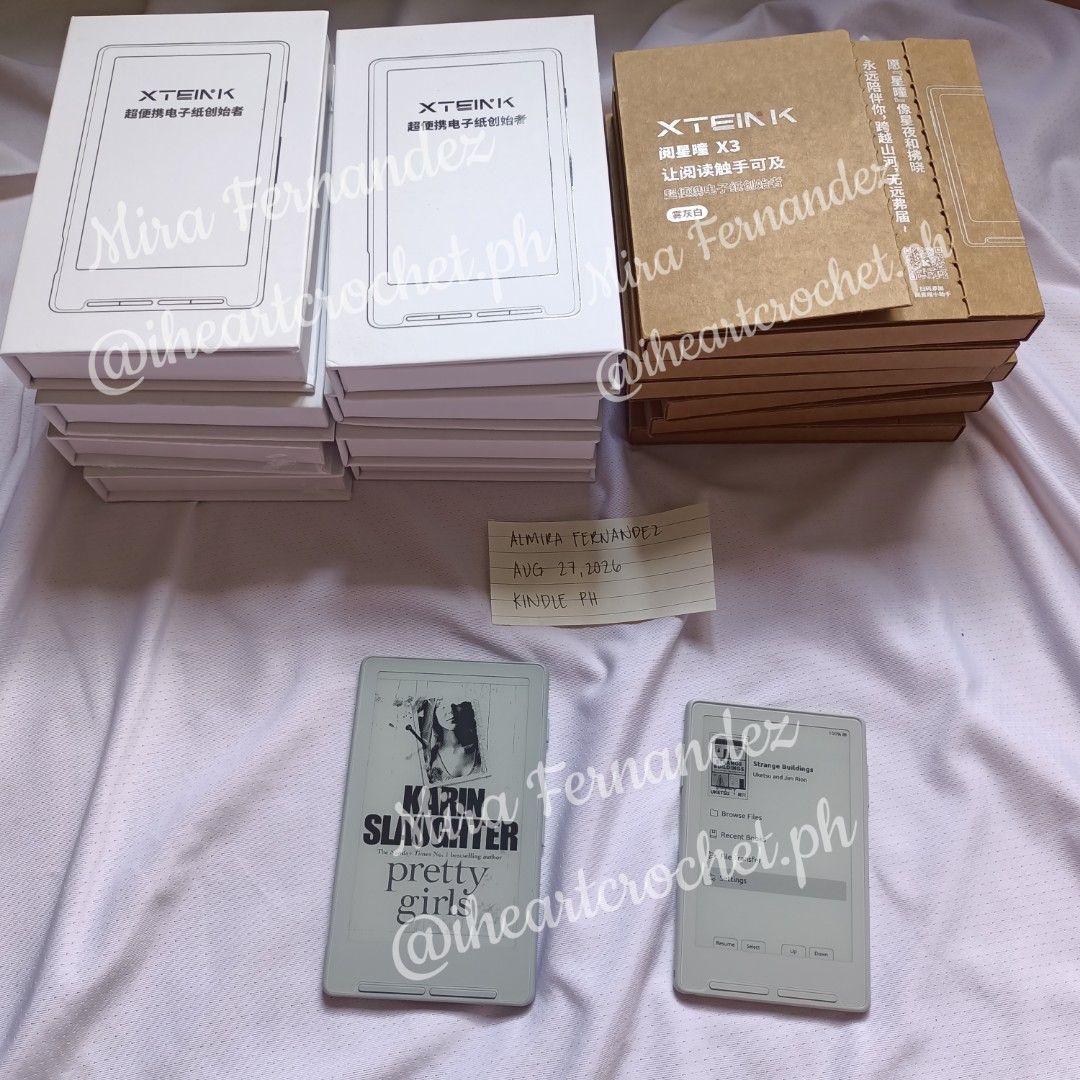 Brand New - X3 & X4 (with Crosspoint) (Category: E-Readers) located in Manila. Submitted by iheartcrochet.ph (Listing ID 1457792916, Image 1). Description: BRAND NEW (Unsealed to install CROSSSPOINT) XTEINK X3 (White) - ₱4,000 XTEINK X4 (White) - ₱4,000 Inclusions: - clear case - handmade crochet sleeve - box - card reader - 16gb memory card - screen protector - magnetic ring ‼️ FREE installation of Crosspoint/Crossink firmware Reason for selling