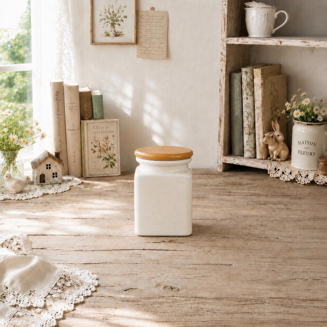 Ceramic Sugar Canister with Wooden Lid, Rubberized (Category: Other Kitchenware & Tableware) located in Quezon City. Submitted by handpickedecors (Listing ID 1457738451, Image 2). Description: Ceramic Sugar Canister with Wooden Lid, Rubberized 280.00 Size: 4”D x 5”H x 3.5”L x 3.5”W.