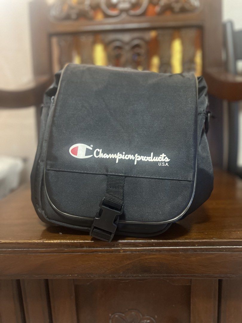 Champion usa backpack (Category: Backpacks) located in Manila. Submitted by rlab_japan_thrift (Listing ID 1457828652, Image 1). Description: Champion Products U.S.A. Vintage Black Mini Backpack / Sling Bag 🎒✨ Sleek and versatile vintage Champion bag featuring the iconic front logo, buckle flap closure, top grab handle, and convertible/adjustable shoulder straps. Super functional with multiple zip compartments—wear it as a mini backpack or a cros